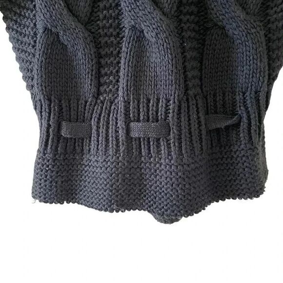 Black Knit Open Front Tie Snap Button Closure ¾ Sleeves Sweater Women’s Cardigan - Picture 6 of 13